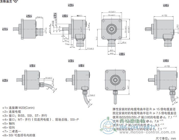 AC58-并口光電絕對值通用編碼器外形及安裝尺寸(方形法蘭Q) - 西安德伍拓自動化傳動系統(tǒng)有限公司