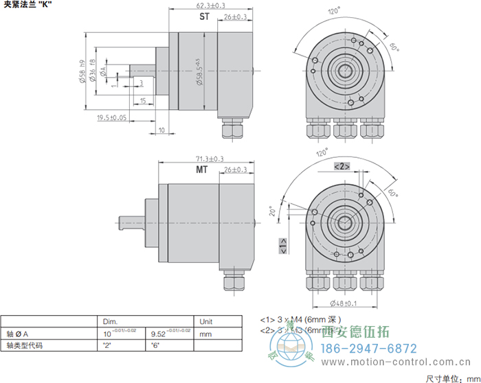 AC58-Interbus光電絕對值通用編碼器外形及安裝尺寸(夾緊法蘭K) - 西安德伍拓自動化傳動系統(tǒng)有限公司