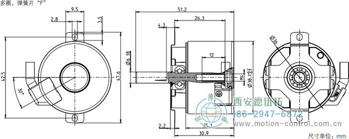 AD34光電絕對值電機反饋編碼器外形及安裝尺寸(多圈，彈簧片F(xiàn)) - 西安德伍拓自動化傳動系統(tǒng)有限公司