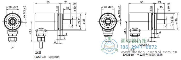 EAM360-S - CANopen®磁式絕對值重載編碼器外形及安裝尺寸(實(shí)心軸，帶同步法蘭) - 西安德伍拓自動(dòng)化傳動(dòng)系統(tǒng)有限公司