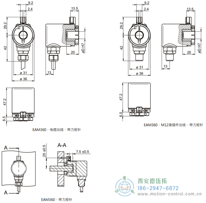 EAM360-B - CANopen®磁式絕對值重載編碼器外形及安裝尺寸(盲孔型) - 西安德伍拓自動(dòng)化傳動(dòng)系統(tǒng)有限公司