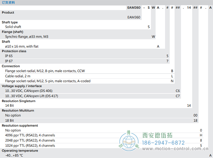 EAM360-S - CANopen®磁式絕對值重載編碼器訂貨選型參考 - 西安德伍拓自動(dòng)化傳動(dòng)系統(tǒng)有限公司