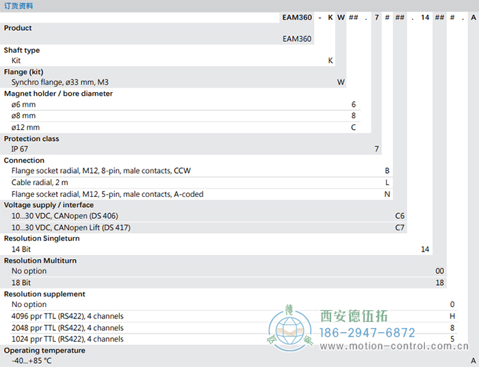 EAM360-K - CANopen®磁式絕對值重載編碼器訂貨選型參考 - 西安德伍拓自動(dòng)化傳動(dòng)系統(tǒng)有限公司