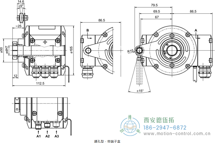 HMG10-T - Profibus DP絕對值重載編碼器外形及安裝尺寸(通孔型) - 西安德伍拓自動化傳動系統(tǒng)有限公司