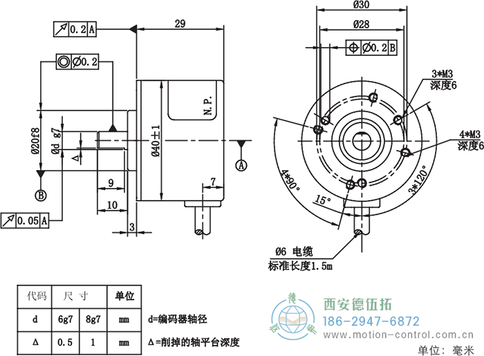 RI41光電增量輕載編碼器外形及安裝尺寸 - 西安德伍拓自動化傳動系統(tǒng)有限公司