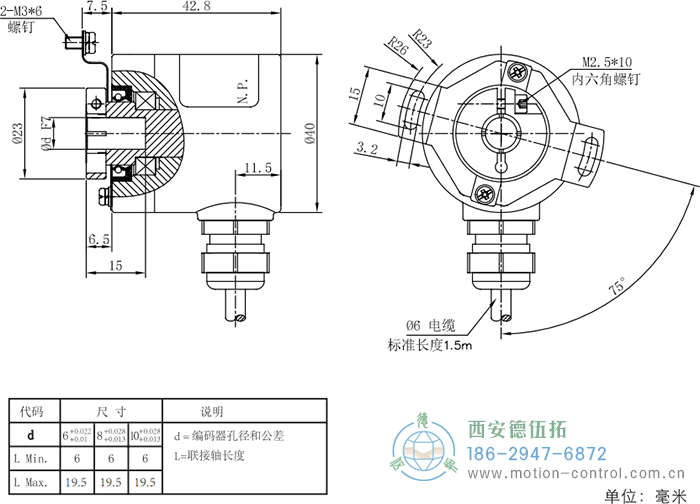 RI41光電增量輕載編碼器外形及安裝尺寸 - 西安德伍拓自動化傳動系統(tǒng)有限公司